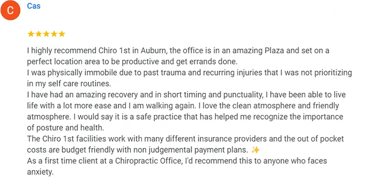 Chiropractic Auburn WA Cas Testimonial