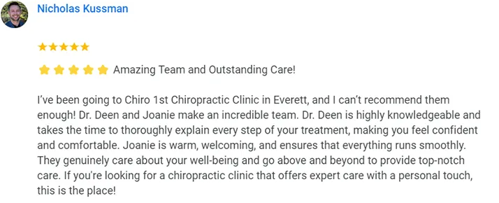 Chiropractic Everett WA Nicholas Kussman Testimonial