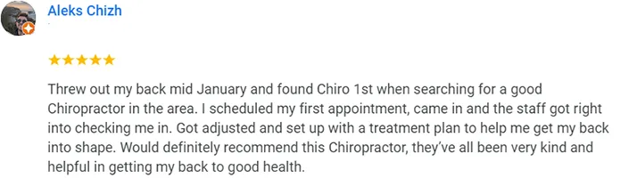 Chiropractic Federal Way WA Aleks Chizh Testimonial