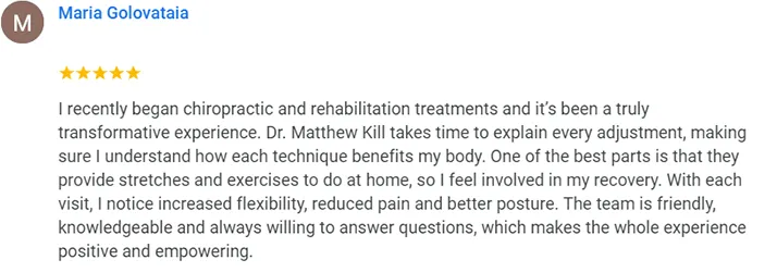 Chiropractic Kent WA Maria Golovataia Testimonial