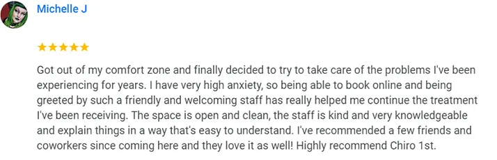 Chiropractic Kent WA Michelle J Testimonial