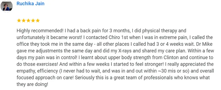 Chiropractic Seattle WA Ruchika Jain Testimonial